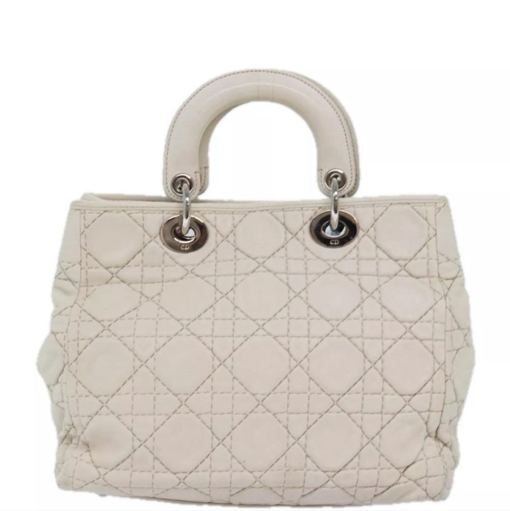 CHRISTIAN DIOR Lady Dior Cannage Cream/White Leather Hand Bag! - Picture 2 of 16